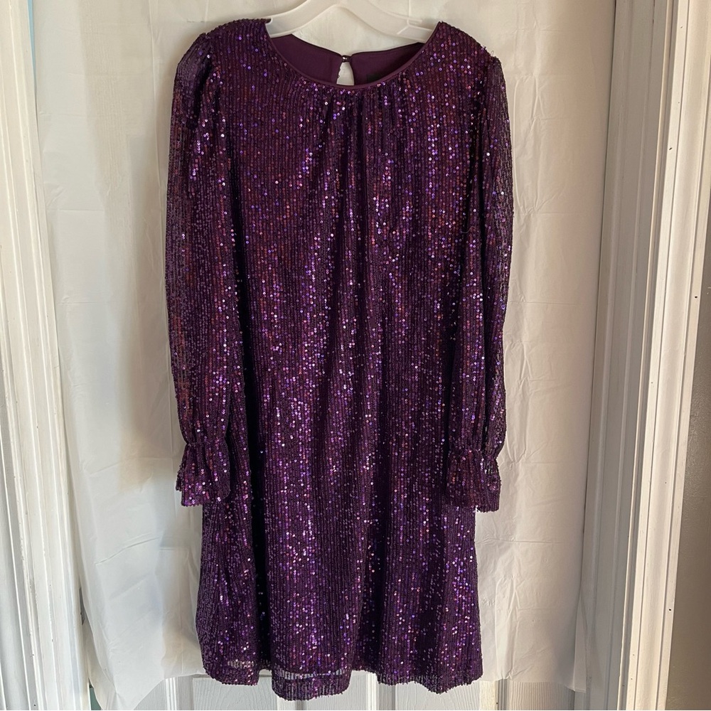 Maia Purple Sequin Midi Dress Womens Size 10 Party Festival Holiday Long Sleeve